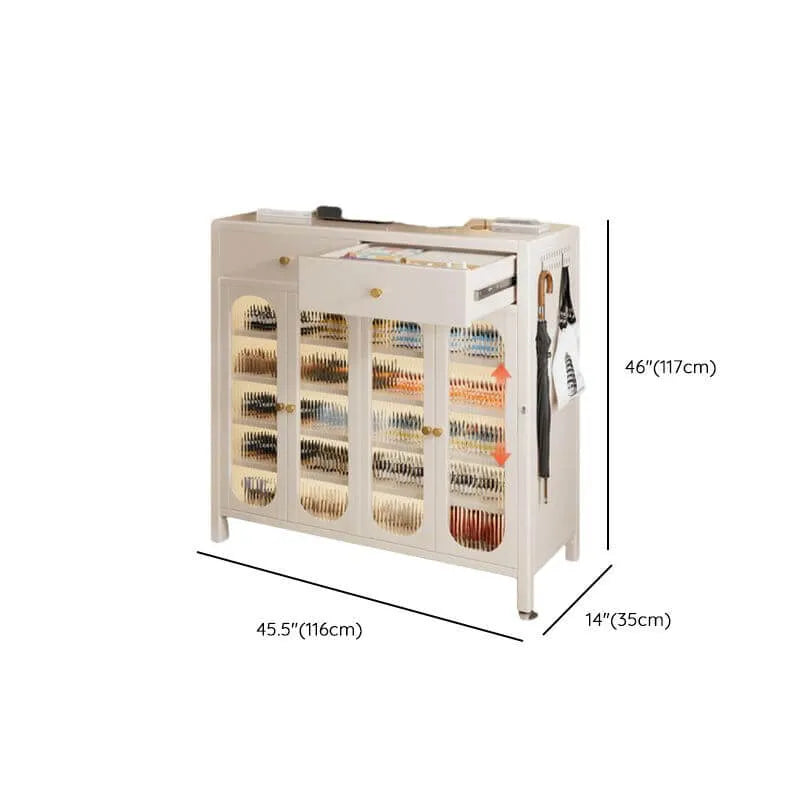 Modern White Metal Shoe Storage Cabinet with Adjustable Shelves & LED Accent Dimensions