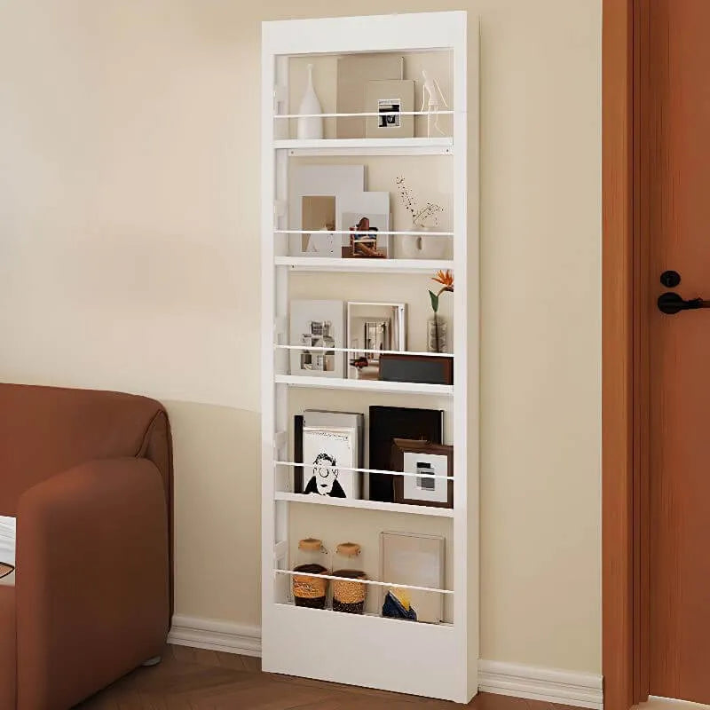 Modern White Metal Vertical Bookshelf with Open Back & Adjustable Shelves