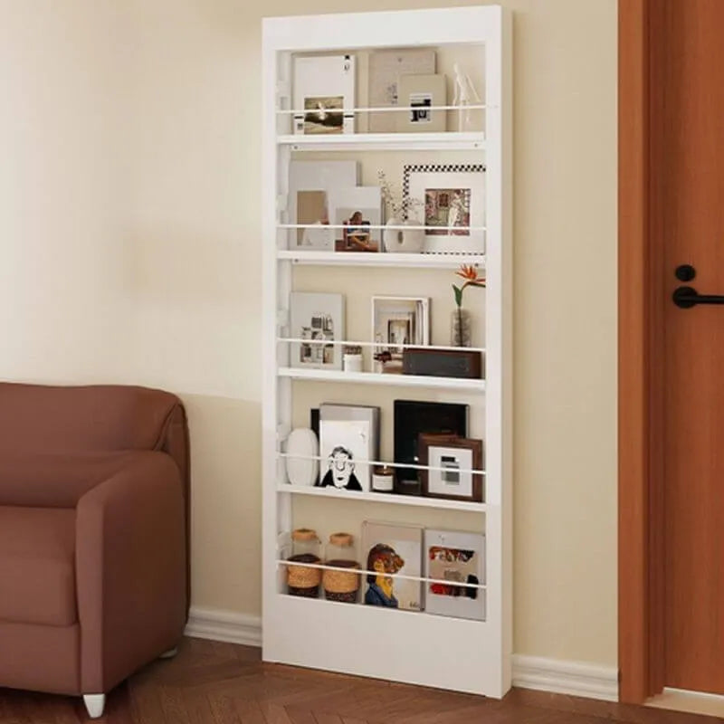 Modern White Metal Vertical Bookshelf with Open Back & Adjustable Shelves
