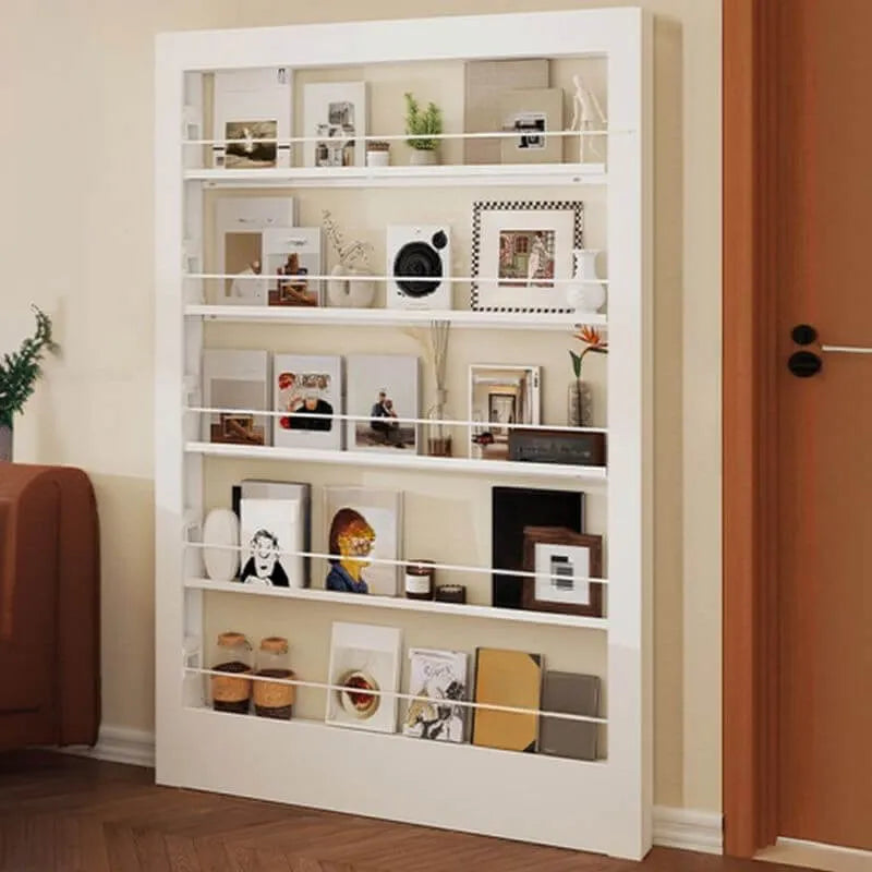 Modern White Metal Vertical Bookshelf with Open Back & Adjustable Shelves