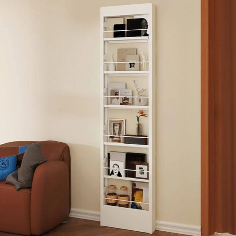 Modern White Metal Vertical Bookshelf with Open Back & Adjustable Shelves