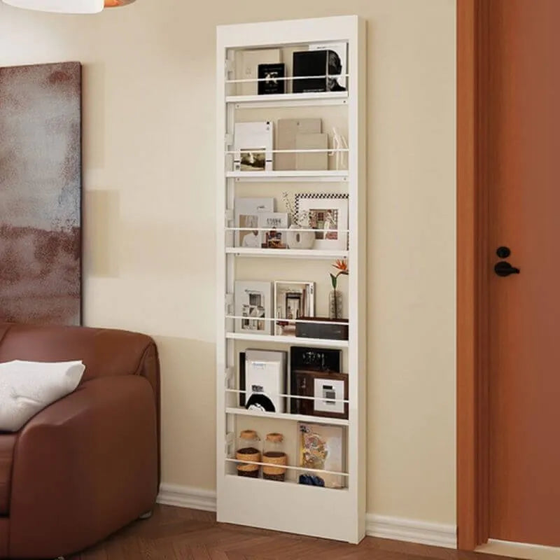 Modern White Metal Vertical Bookshelf with Open Back & Adjustable Shelves