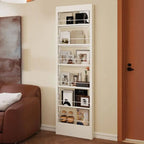 Modern White Metal Vertical Bookshelf with Open Back & Adjustable Shelves