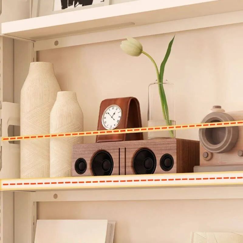 Modern White Metal Vertical Bookshelf with Open Back & Adjustable Shelves