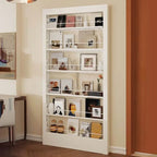 Modern White Metal Vertical Bookshelf with Open Back & Adjustable Shelves