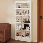 Modern White Metal Vertical Bookshelf with Open Back & Adjustable Shelves