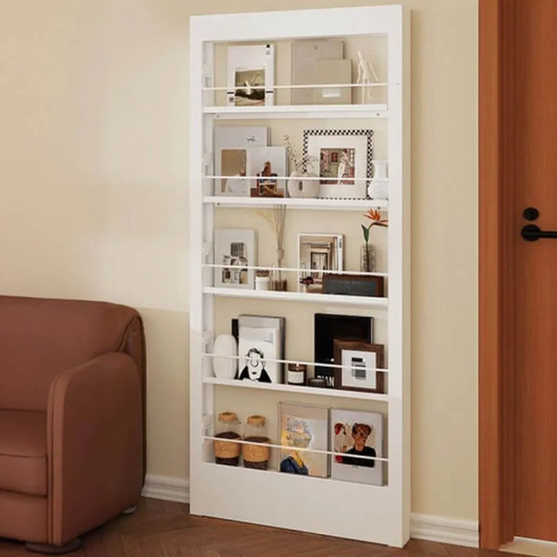 Modern White Metal Vertical Bookshelf with Open Back & Adjustable Shelves