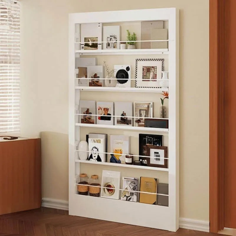 Modern White Metal Vertical Bookshelf with Open Back & Adjustable Shelves