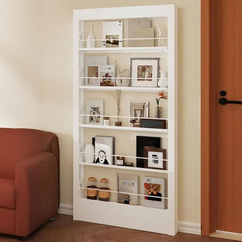 Modern White Metal Vertical Bookshelf with Open Back & Adjustable Shelves