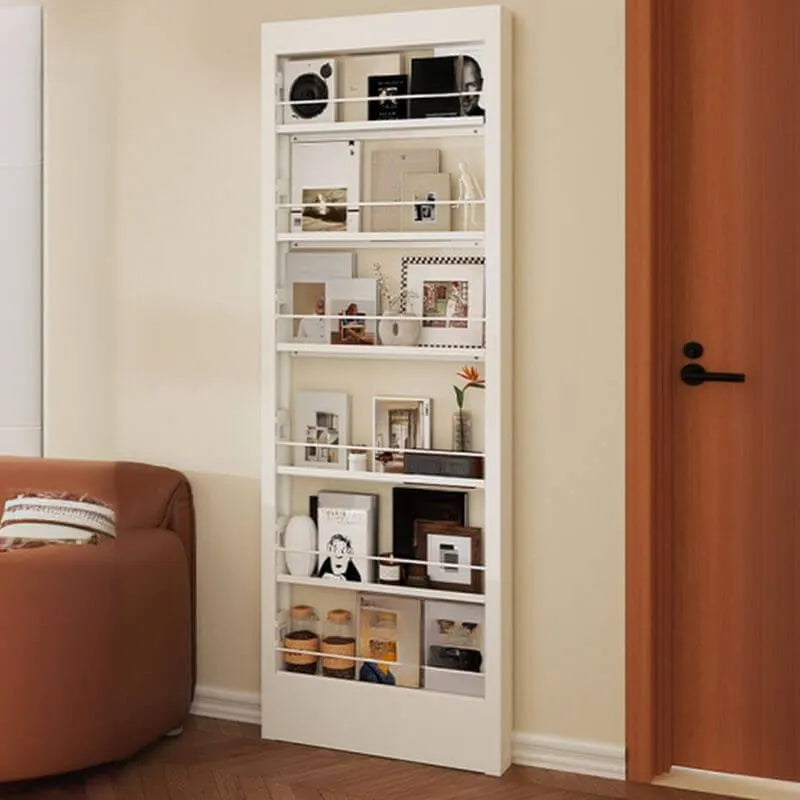 Modern White Metal Vertical Bookshelf with Open Back & Adjustable Shelves