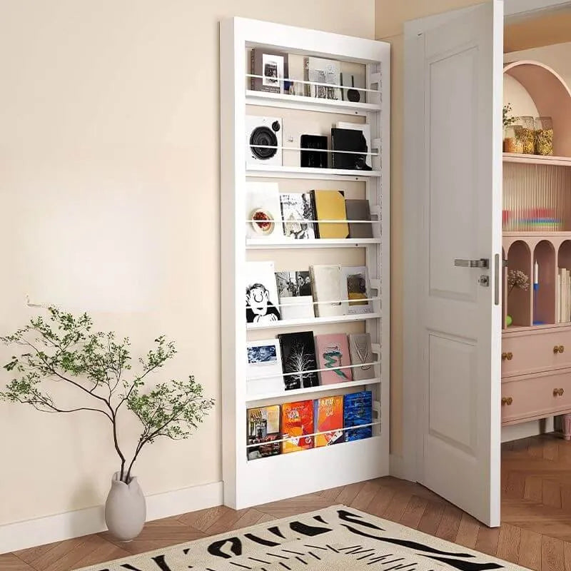 Modern White Metal Vertical Bookshelf with Open Back & Adjustable Shelves Imagen secundaria del producto