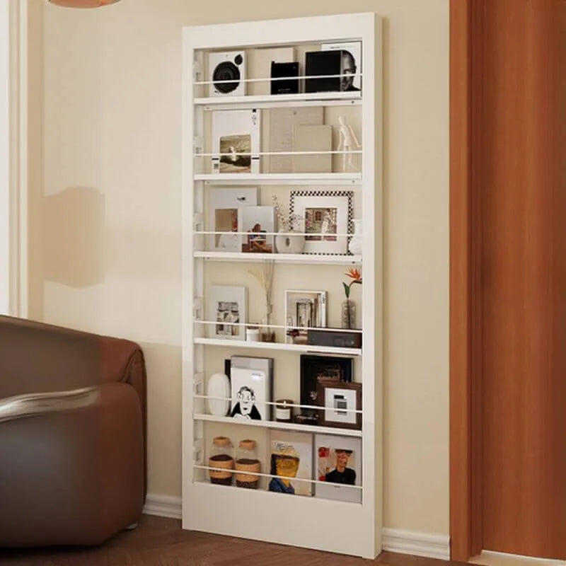 Modern White Metal Vertical Bookshelf with Open Back & Adjustable Shelves