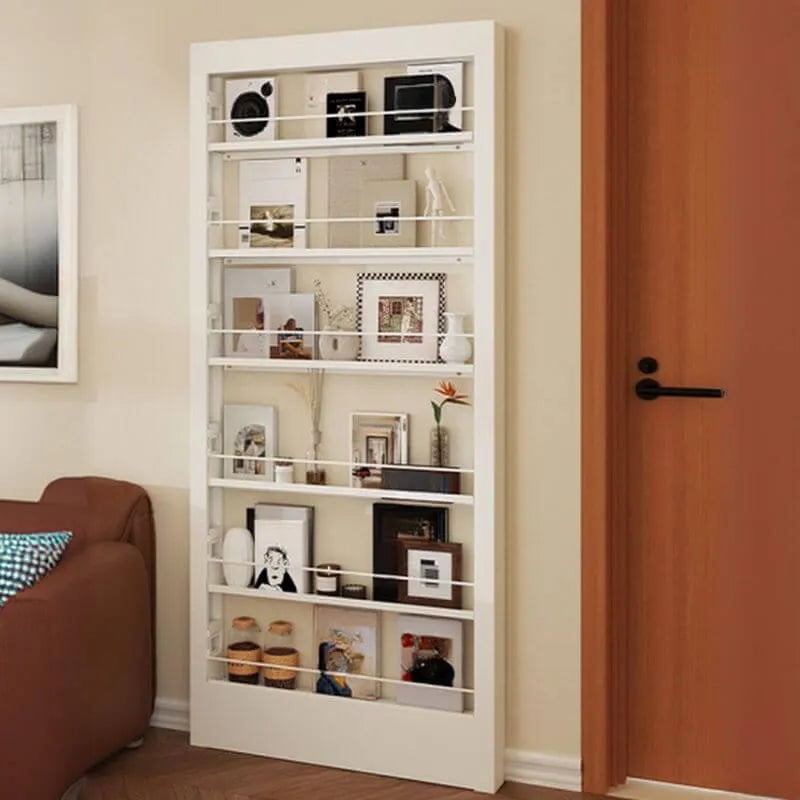 Modern White Metal Vertical Bookshelf with Open Back & Adjustable Shelves