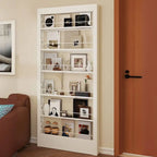 Modern White Metal Vertical Bookshelf with Open Back & Adjustable Shelves