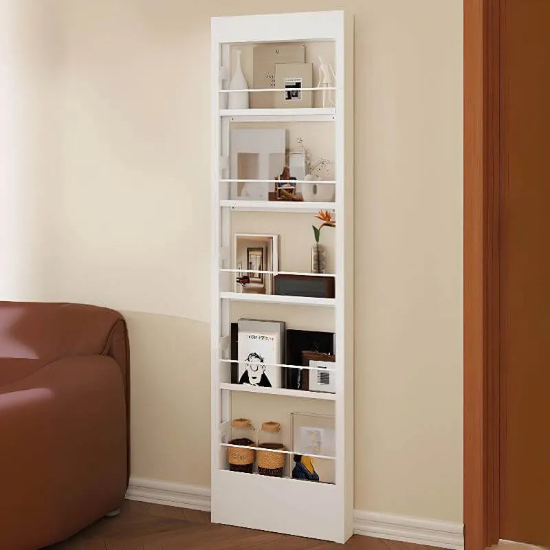 Modern White Metal Vertical Bookshelf with Open Back & Adjustable Shelves