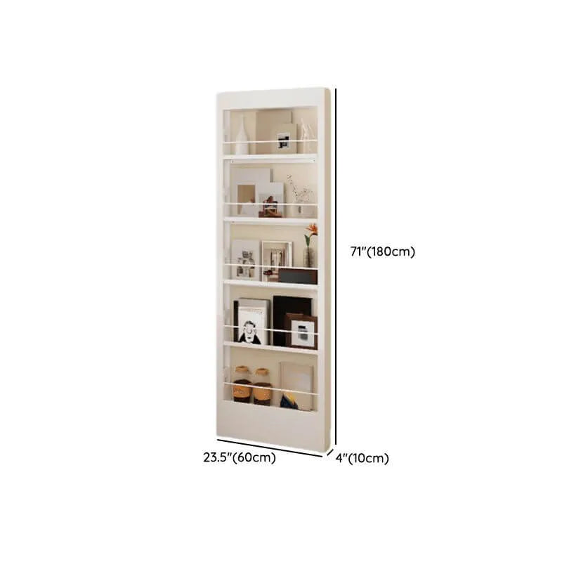 Modern White Metal Vertical Bookshelf with Open Back & Adjustable Shelves Dimensions