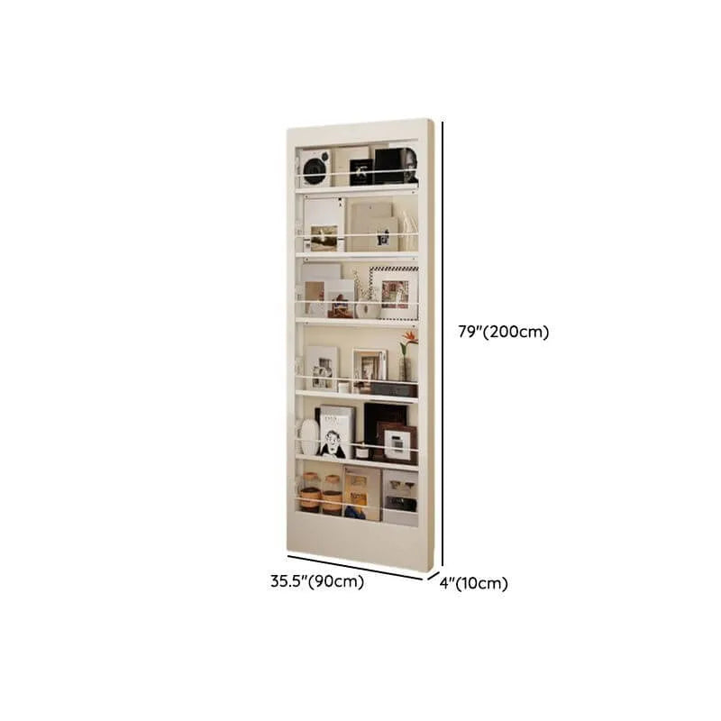 Modern White Metal Vertical Bookshelf with Open Back & Adjustable Shelves Dimensions