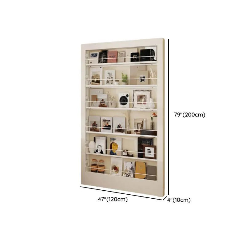 Modern White Metal Vertical Bookshelf with Open Back & Adjustable Shelves Dimensions