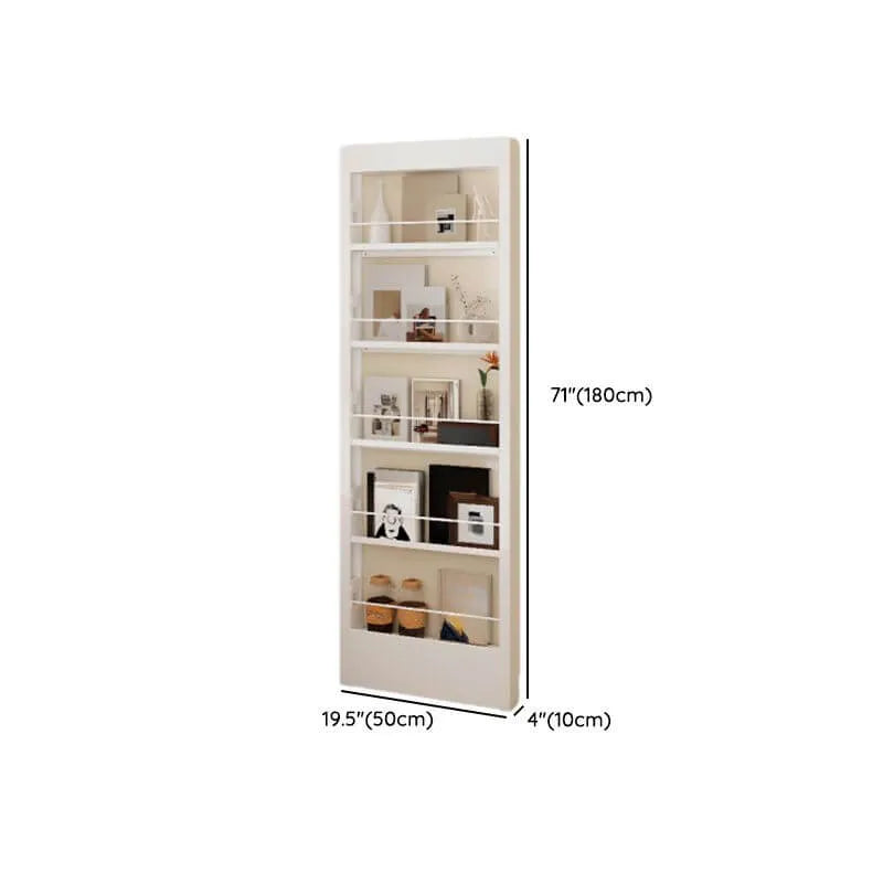 Modern White Metal Vertical Bookshelf with Open Back & Adjustable Shelves Dimensions