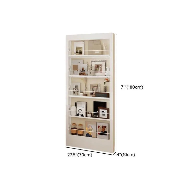 Modern White Metal Vertical Bookshelf with Open Back & Adjustable Shelves Dimensions