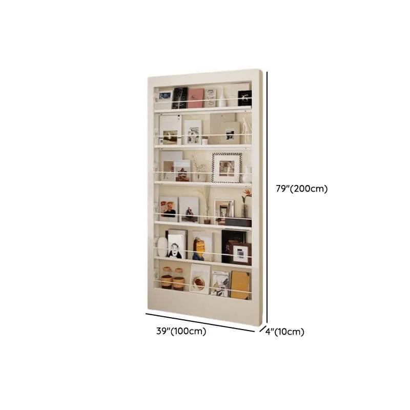 Modern White Metal Vertical Bookshelf with Open Back & Adjustable Shelves Dimensions