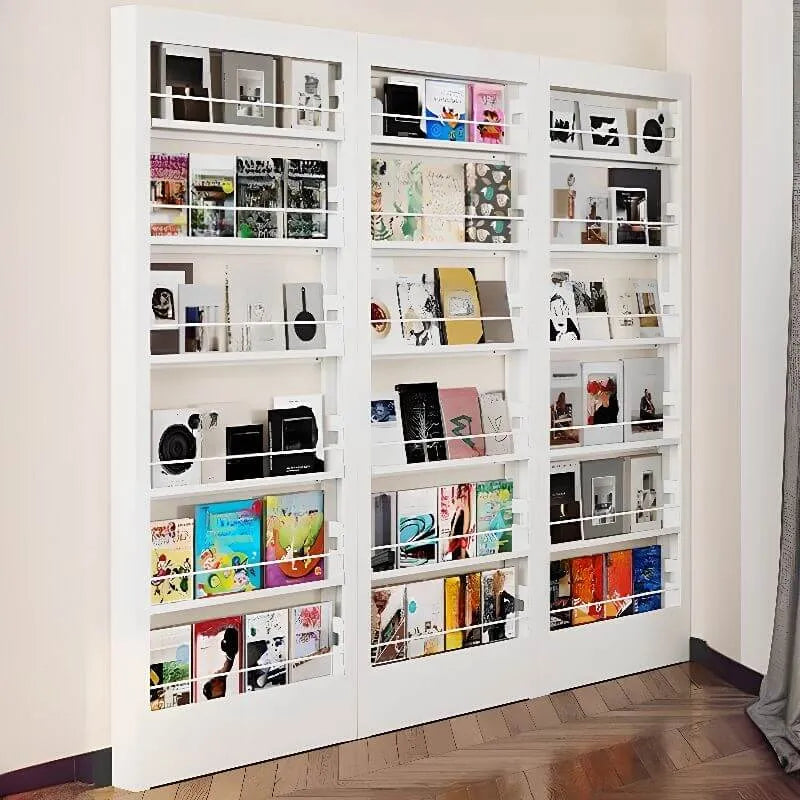 Modern White Metal Vertical Bookshelf with Open Back & Adjustable Shelves Main Product Image Imagen principal del producto