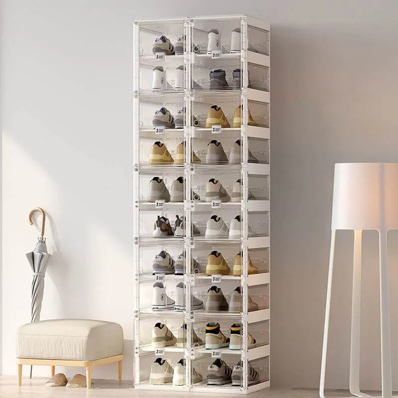 Modern White Plastic Foldable Shoe Storage Cabinet with Adjustable Tiers