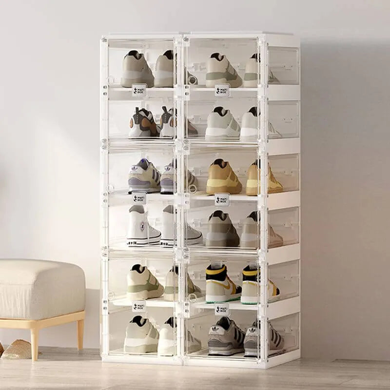 Modern White Plastic Foldable Shoe Storage Cabinet with Adjustable Tiers