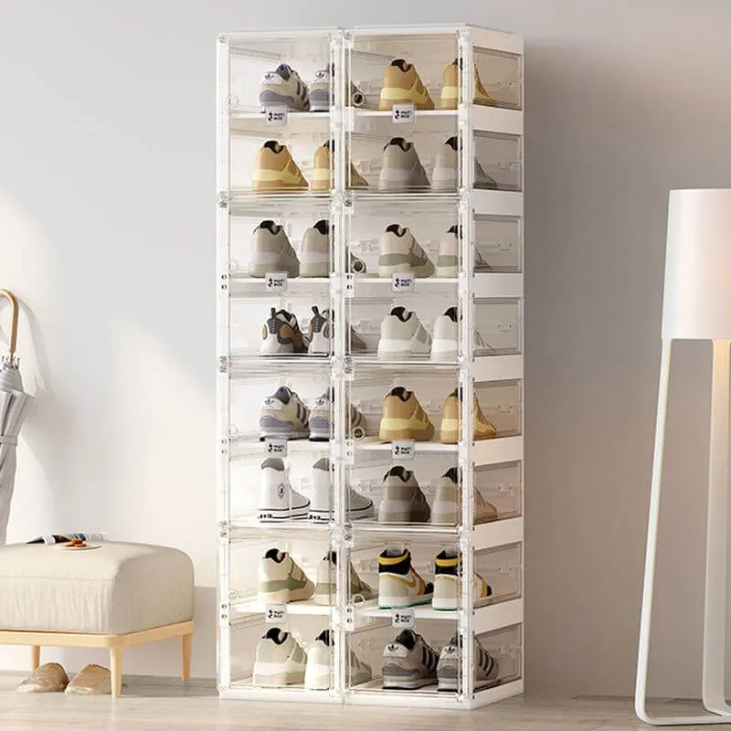 Modern White Plastic Foldable Shoe Storage Cabinet with Adjustable Tiers