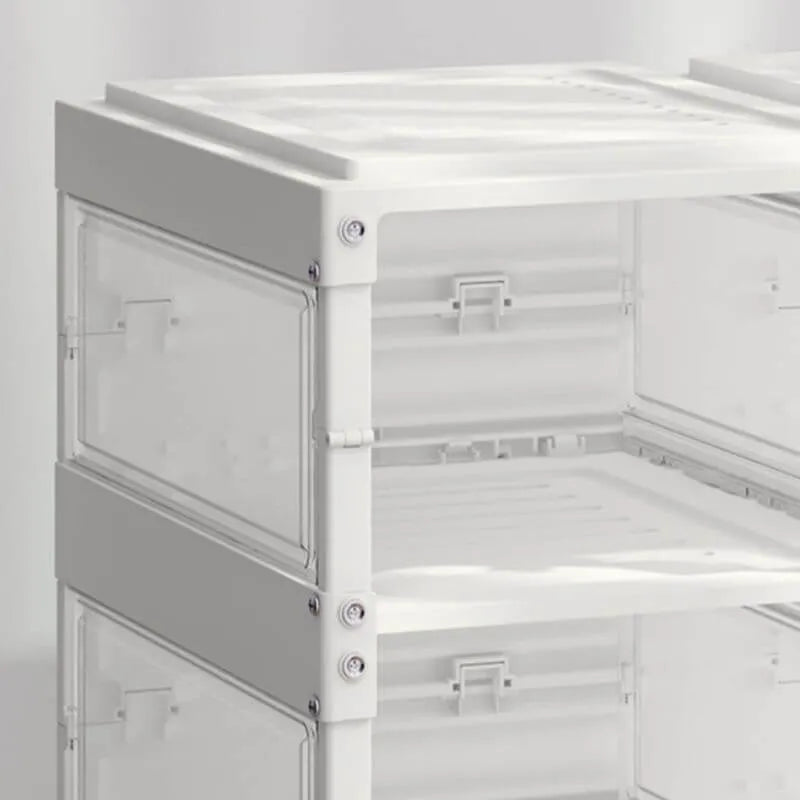 Modern White Plastic Foldable Shoe Storage Cabinet with Adjustable Tiers