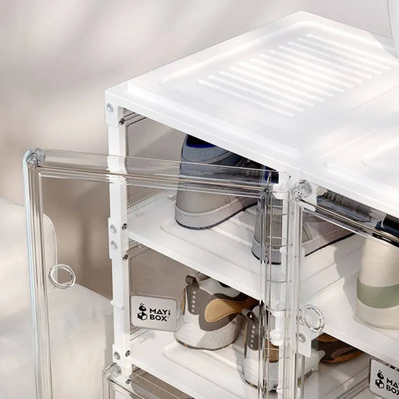 Modern White Plastic Foldable Shoe Storage Cabinet with Adjustable Tiers