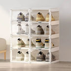 Modern White Plastic Foldable Shoe Storage Cabinet with Adjustable Tiers