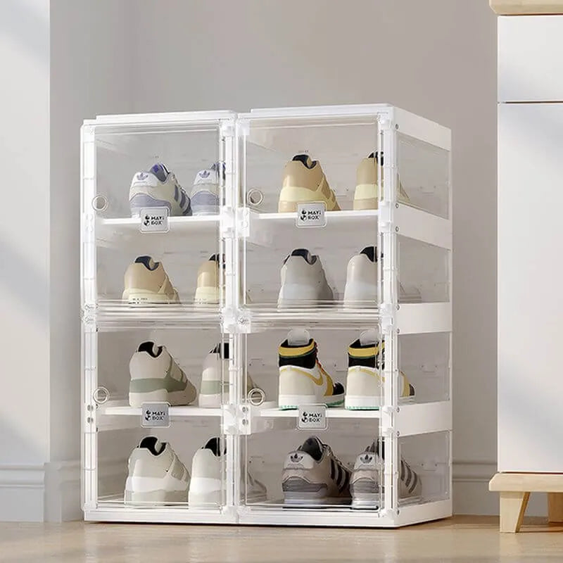 Modern White Plastic Foldable Shoe Storage Cabinet with Adjustable Tiers Secondary image