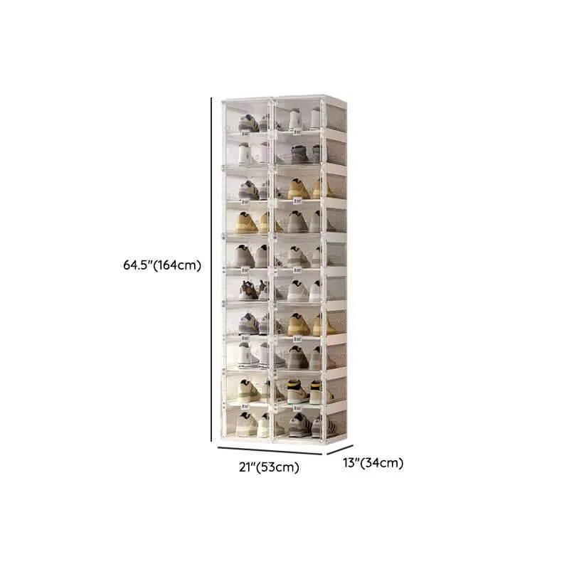 Modern White Plastic Foldable Shoe Storage Cabinet with Adjustable Tiers Dimensions