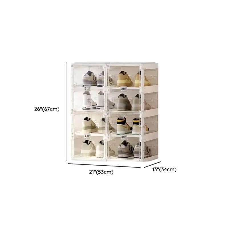 Modern White Plastic Foldable Shoe Storage Cabinet with Adjustable Tiers Dimensions