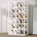 Modern White Plastic Foldable Shoe Storage Cabinet with Adjustable Tiers Main Product Image