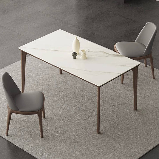 Elegant Modern White Sintered Stone Dining Table with Solid Wood Legs 1280