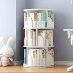 Modern White Rotating Geometric Bookshelf – Wood Open Storage