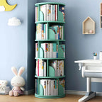 Modern White Rotating Geometric Bookshelf – Wood Open Storage
