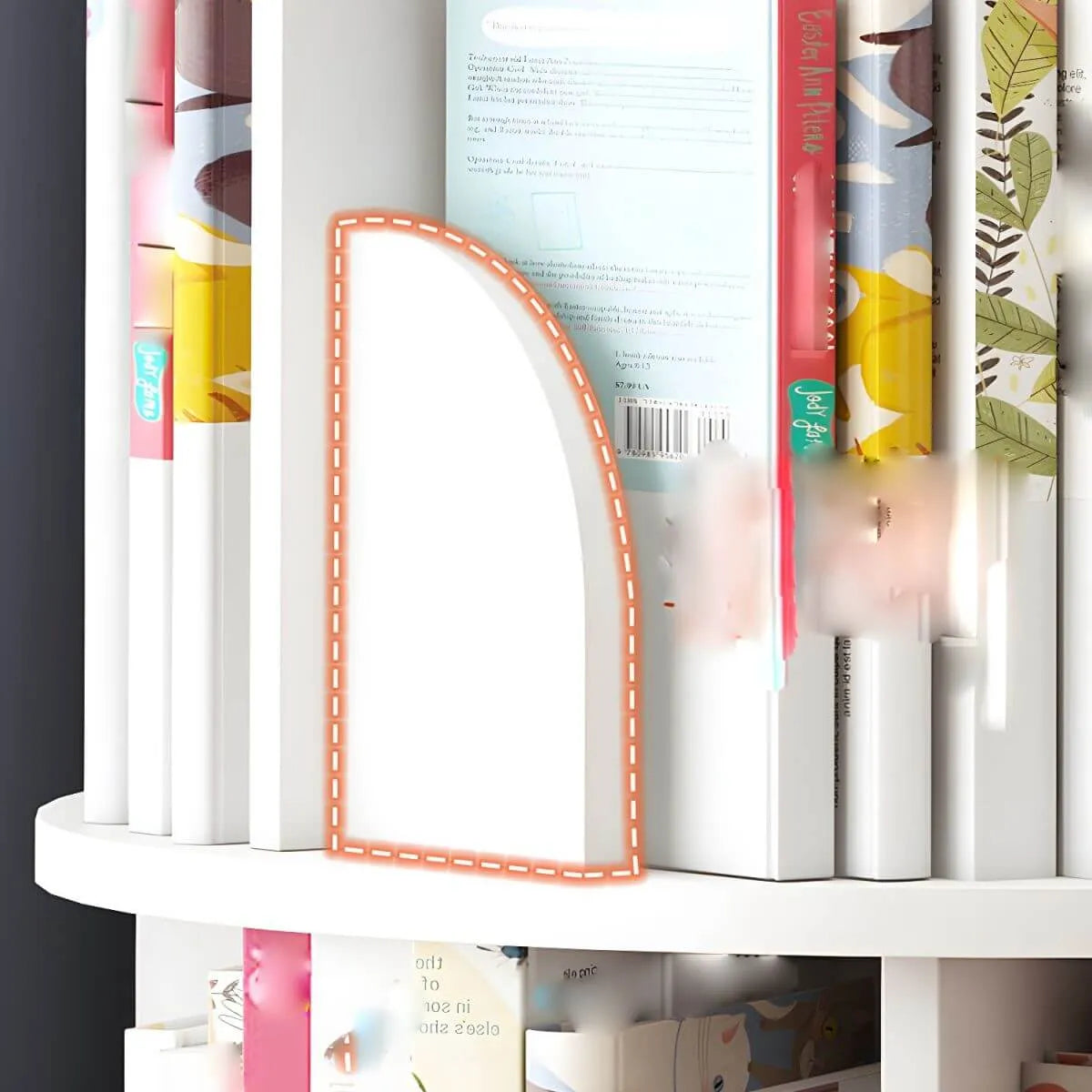 Modern White Rotating Geometric Bookshelf – Wood Open Storage