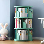 Modern White Rotating Geometric Bookshelf – Wood Open Storage