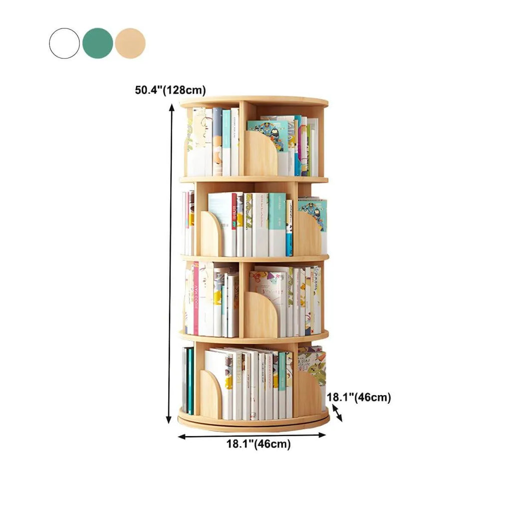 Modern White Rotating Geometric Bookshelf – Wood Open Storage Dimensions