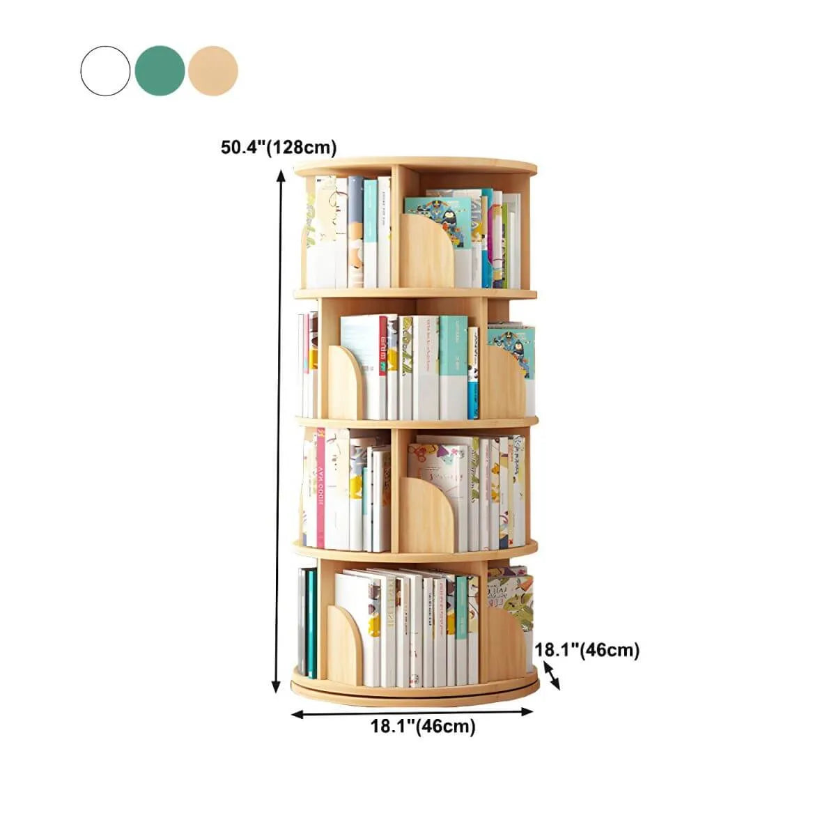 Modern White Rotating Geometric Bookshelf – Wood Open Storage Dimensions
