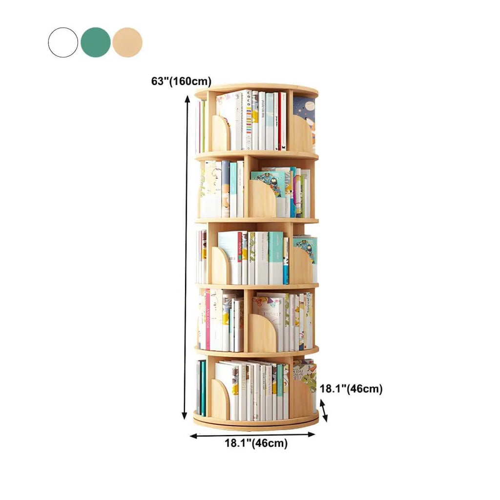 Modern White Rotating Geometric Bookshelf – Wood Open Storage Dimensions