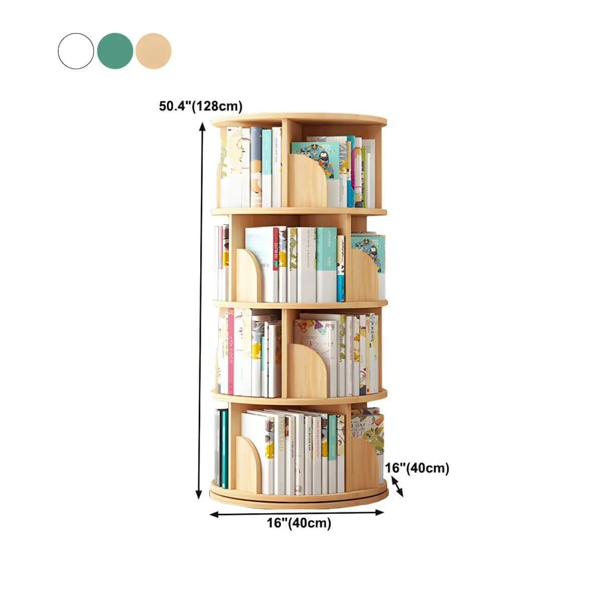 Modern White Rotating Geometric Bookshelf – Wood Open Storage Dimensions