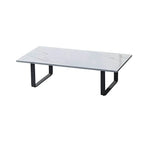 Modern White Stone Rectangular Coffee Table with Black Metal Frame