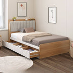 Modern White Upholstered Bed with Storage Drawers