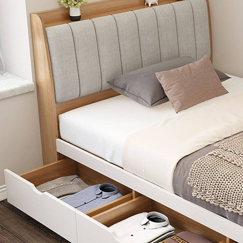 Modern White Upholstered Bed with Storage Drawers