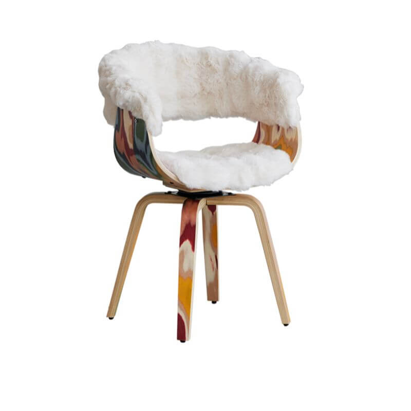 Modern White Upholstered Swivel Arm Chair with Natural Wood Legs