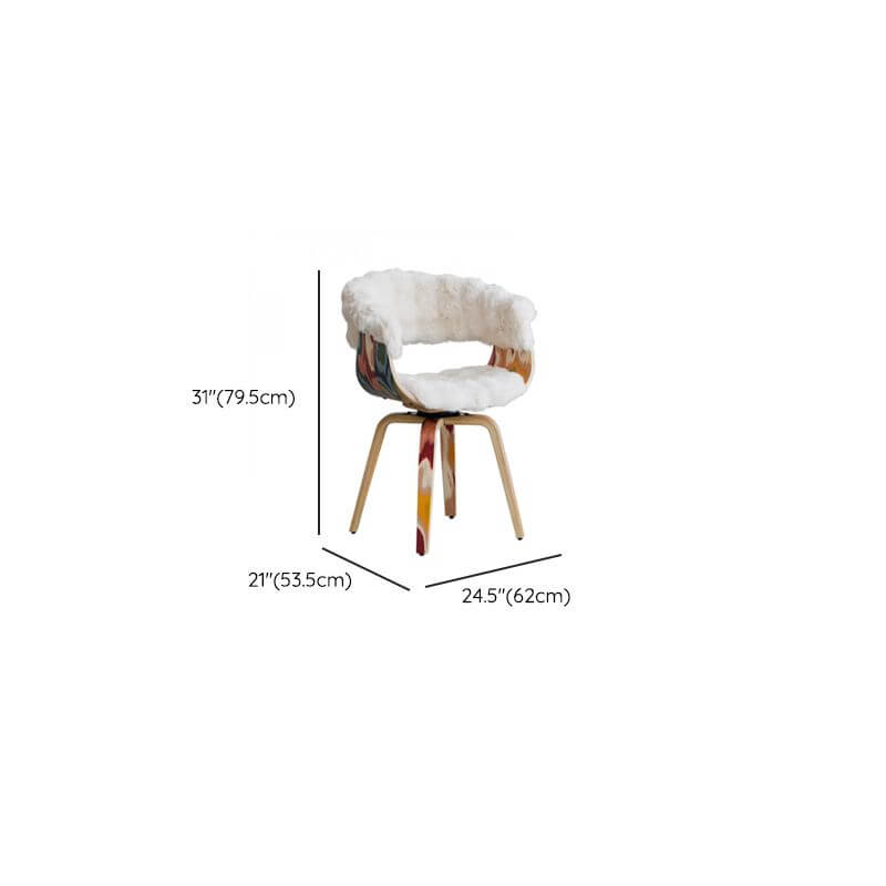 Modern White Upholstered Swivel Arm Chair with Natural Wood Legs Dimensions